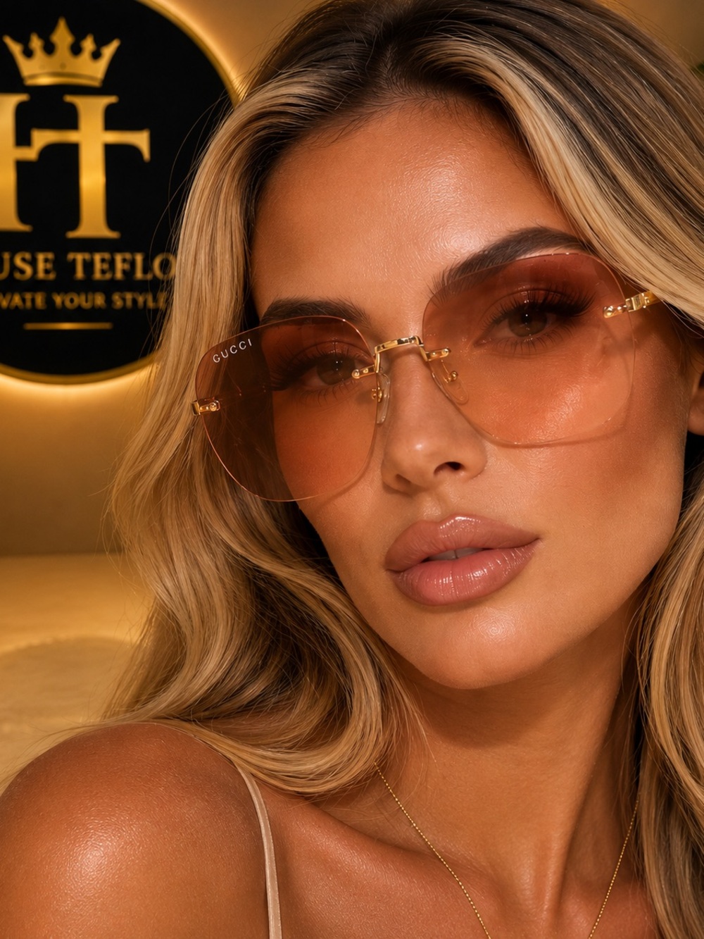 Gucci Rimless Rose Gold Sunglasses 65-16-135 with Case & Pouch. NWOT